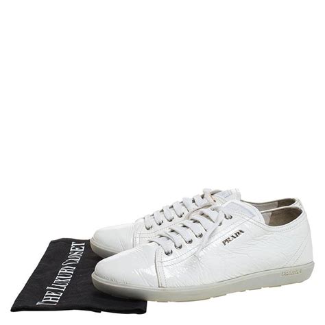 prada sport white patent leather cap toe sneakers|prada sneakers patent leather women.